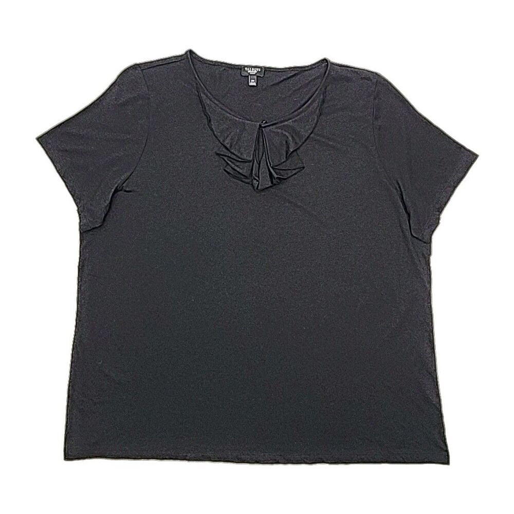 Talbots Shirt T-Shirt Knit Black Short Sleeve Top Plus Sz 2X Cotton Modal Ruffle - Picture 1 of 11